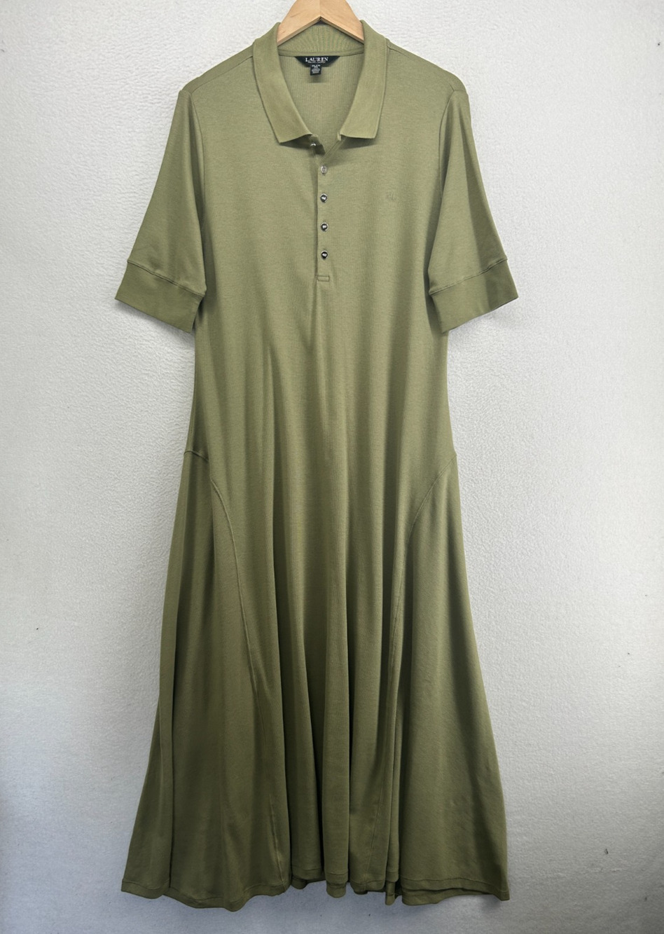 POLO RALPH LAUREN Dress XXL Polo Golf A-Line Midi Ribbed Sage Green NEW